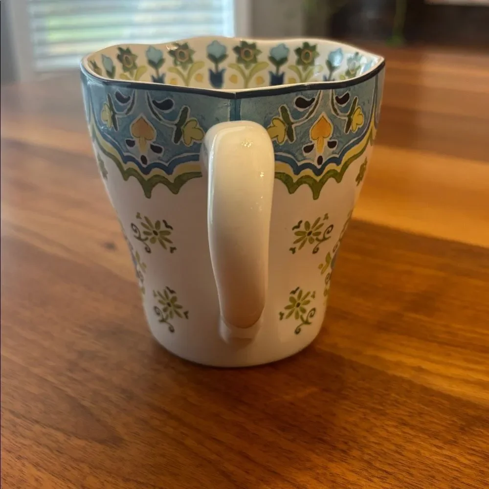 Pier 1 Imports Green Blue Floral Coffee Cocoa Mug 12 ounces